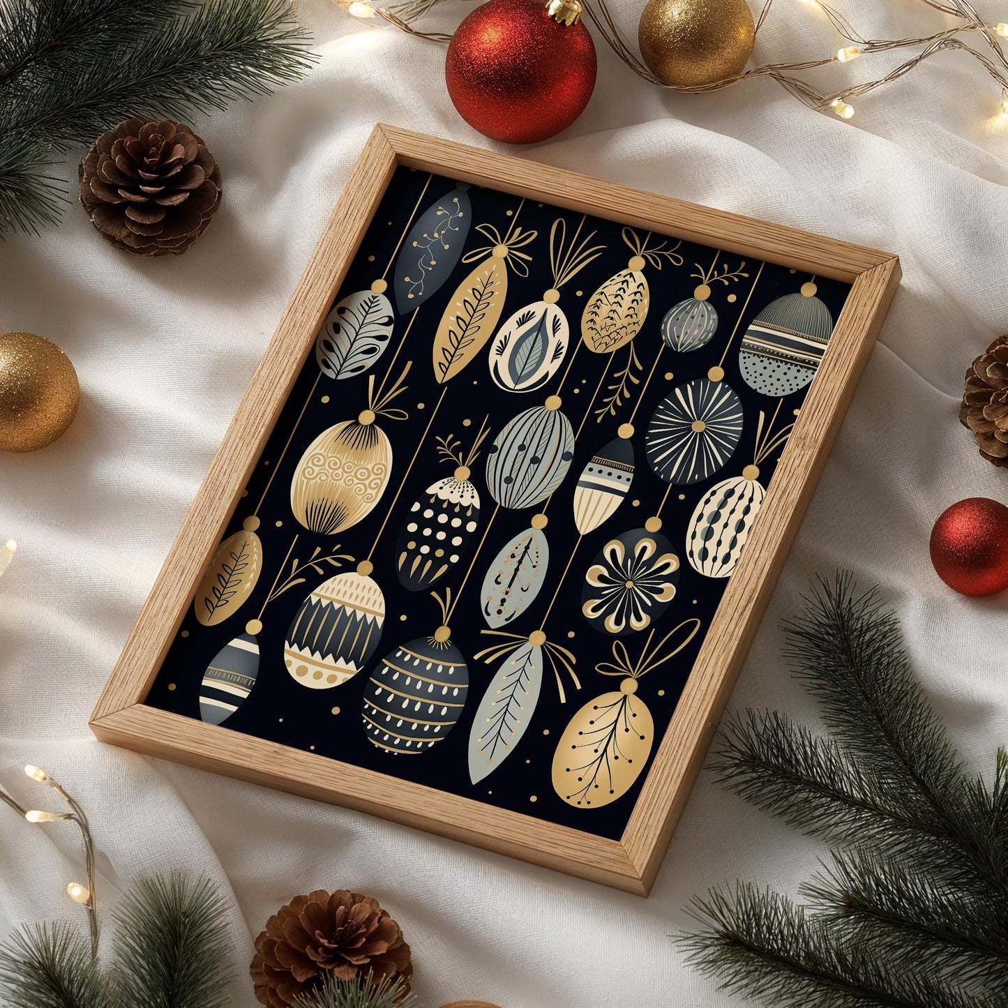 Weihnachtskugeln Poster · Geschenkidee für Weihnachtsliebhaber · Skandinavische Weihnachtsdeko · Dekoprint ohne Rahmen