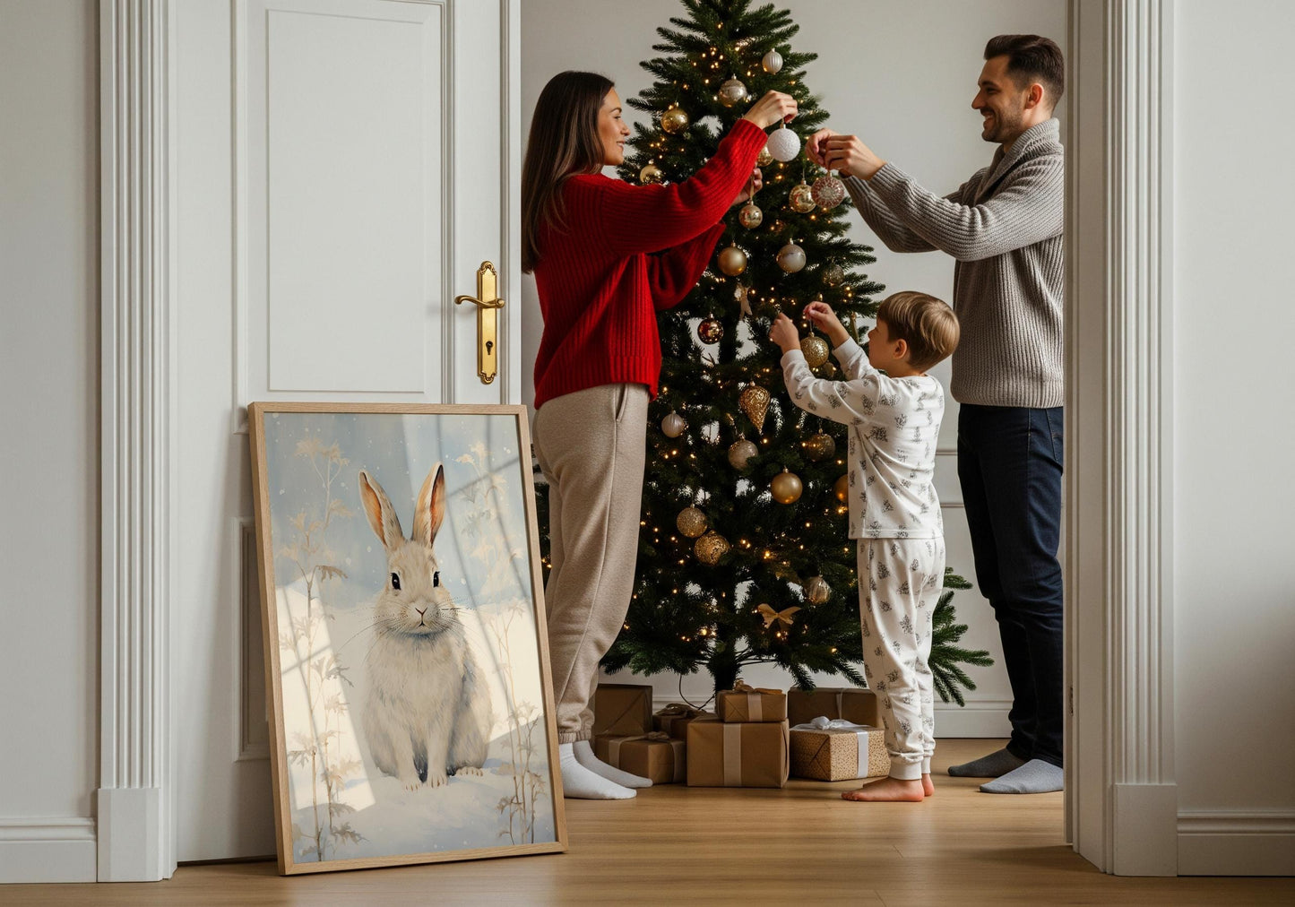 Hase Winter Poster · Niedliches Tierbild im Schnee · Geschenkidee · Skandinavische Weihnachtsdeko · Dekoprint ohne Rahmen