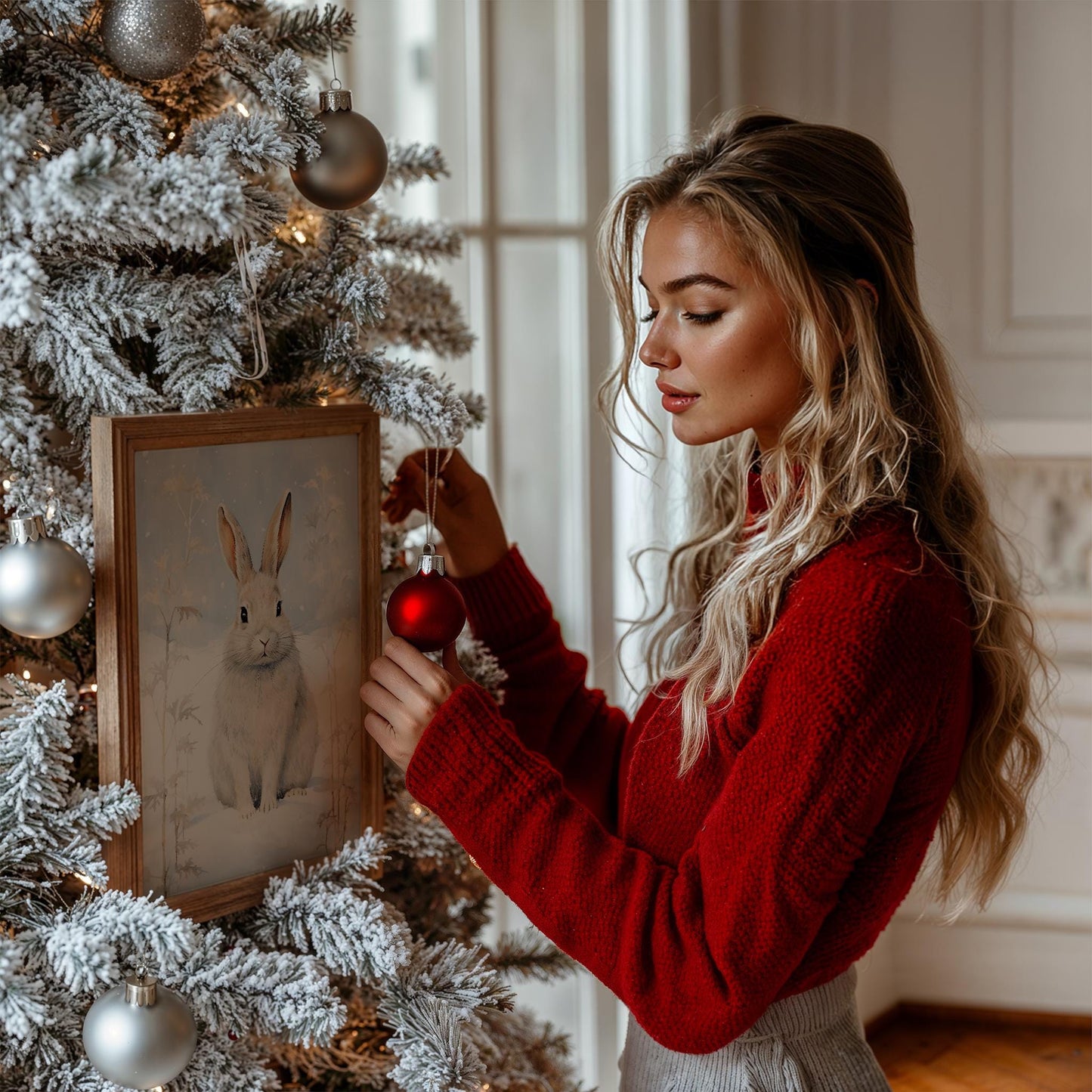 Hase Winter Poster · Niedliches Tierbild im Schnee · Geschenkidee · Skandinavische Weihnachtsdeko · Dekoprint ohne Rahmen