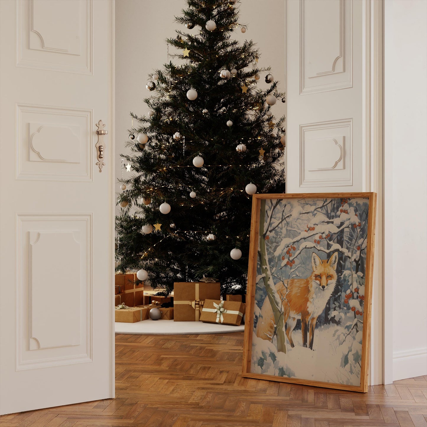 Fuchs im Winterwald Poster · Niedliches Tierbild im Schnee · Geschenkidee · Skandinavische Weihnachtsdeko · Dekoprint ohne Rahmen