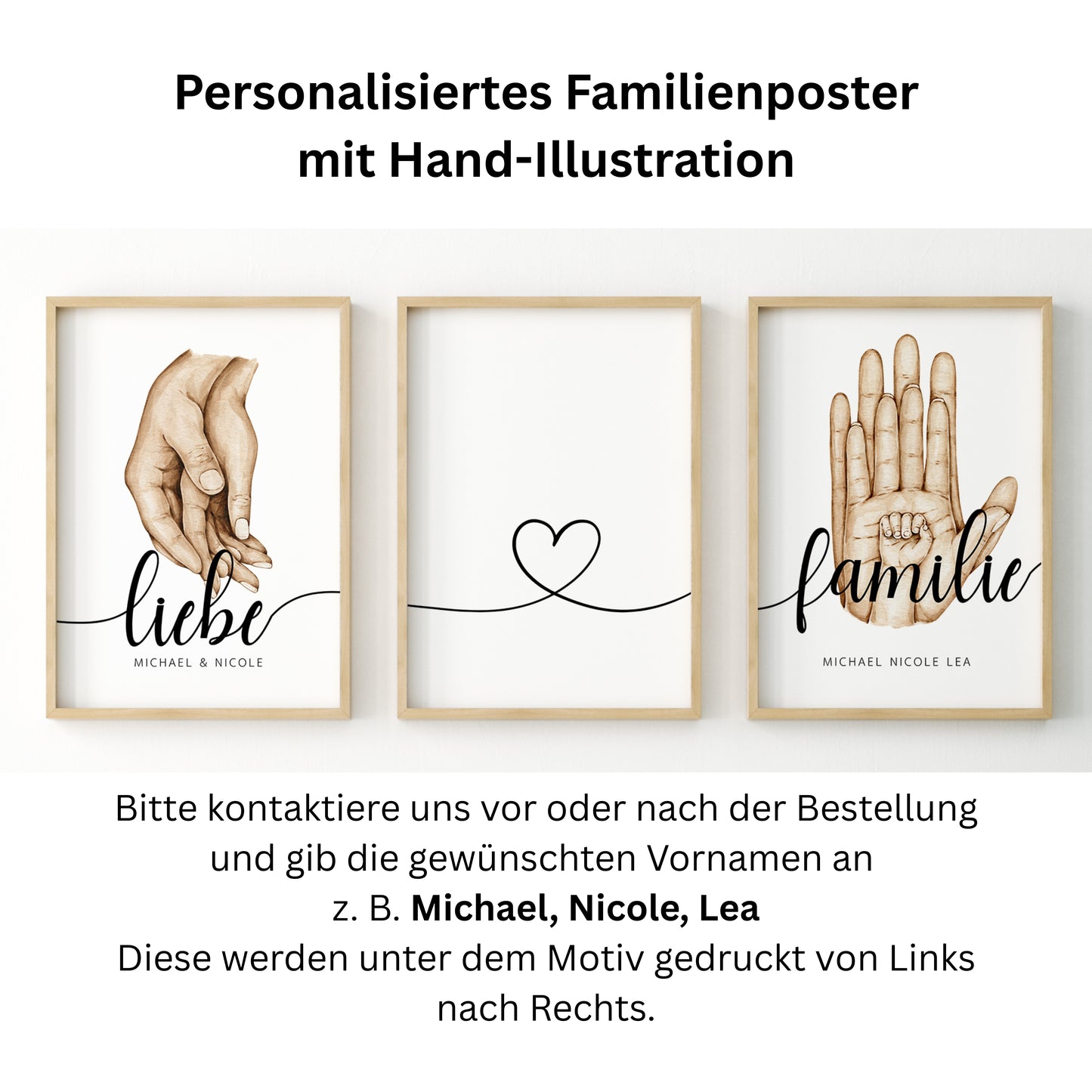 Poster Familie Personalisiert mit Händen I Familiengeschenk I Wohnzimmer & Schlafzimmer Bilder I Wand Deko I Kunstdruck I  ohne Rahmen