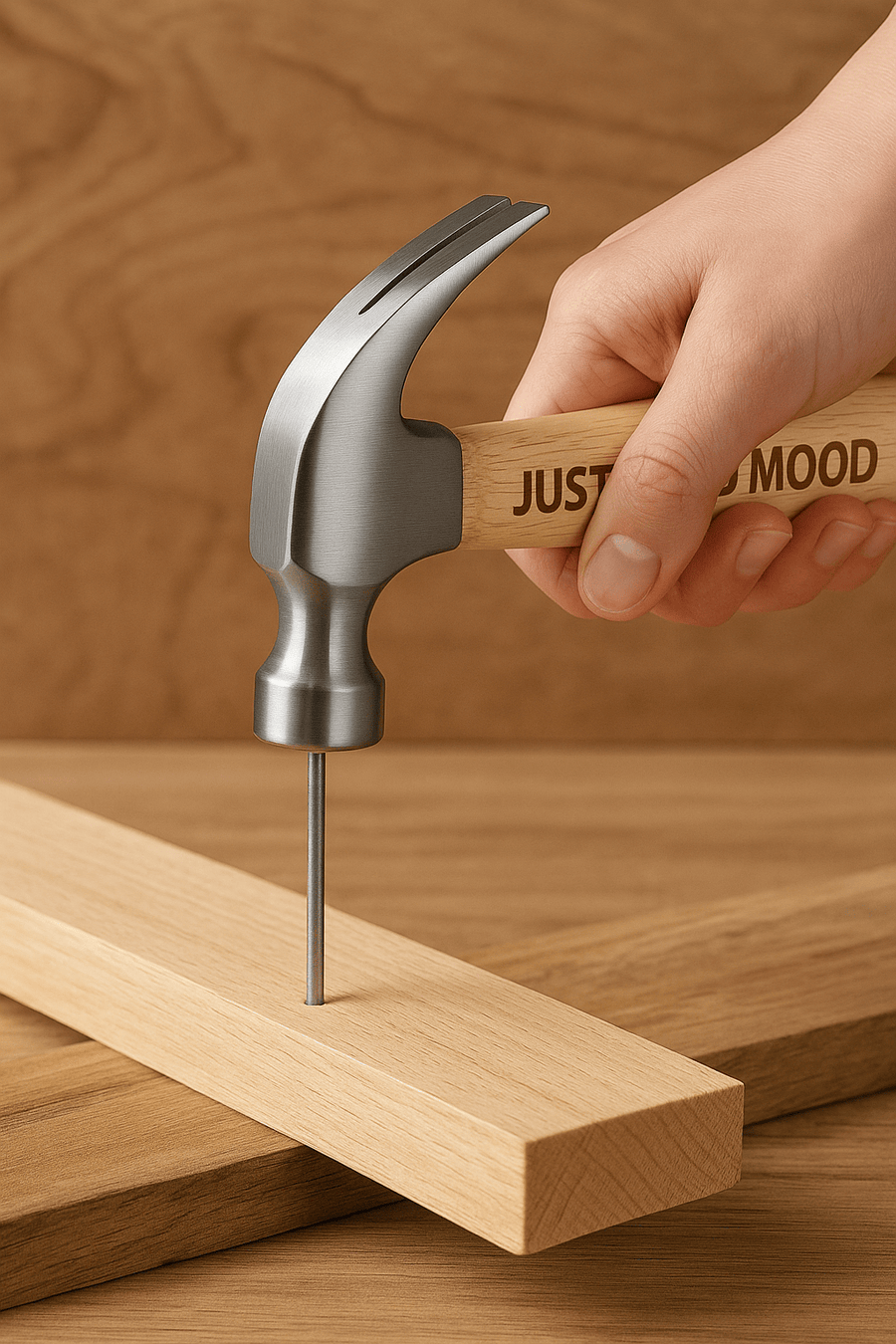 JUSTGOODMOOD Mini Hammer – Stahlhammerkopf & Echtholzgriff · Kompakt & Robust · Für DIY, Camping, Hausreparaturen · 165 mm - justgoodmood