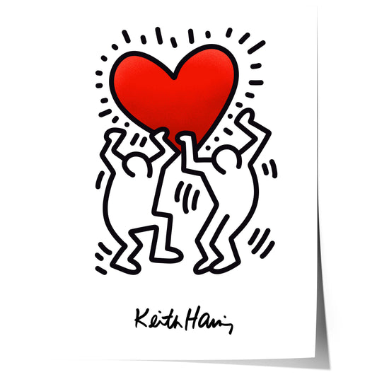 keith haring style dancing figures heart line art poster