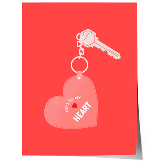 minimal romantic poster featuring heart keychain design with keys to my heart typography