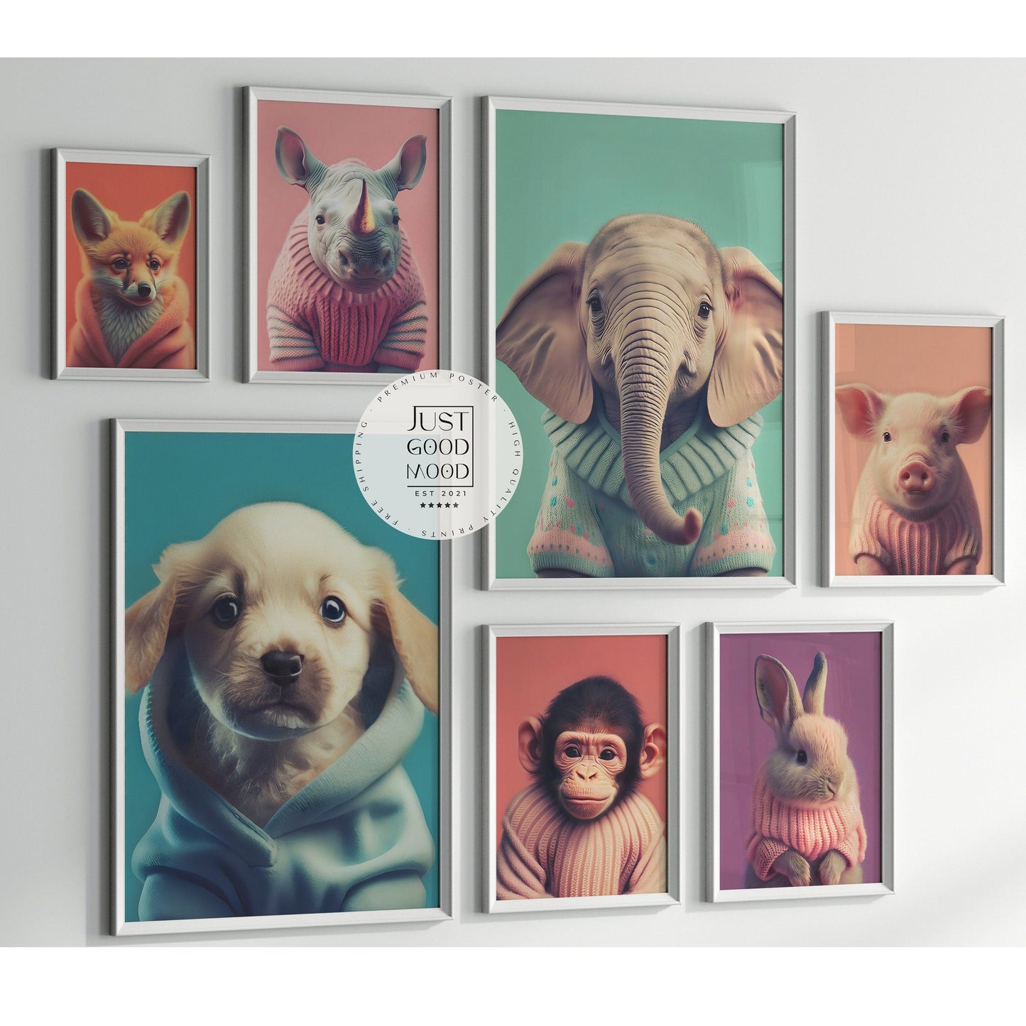 Kinderzimmer Poster Tiere Fuchs Elefant Bär Nashorn Erdmännchen · Kinderzimmer Bilder · Wand Deko · Kunst Druck · Deko Print · ohne Rahmen - justgoodmood