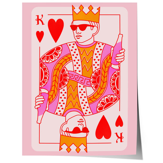 modern king of hearts playing card illustration with bold pop art colors and graphic design