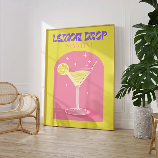 Lemon Drop Martini Poster · Retro Cocktail Illustration · Pop Art Stil in Pastellfarben · Print ohne Rahmen - justgoodmood