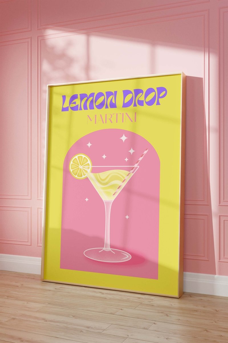 Lemon Drop Martini Poster · Retro Cocktail Illustration · Pop Art Stil in Pastellfarben · Print ohne Rahmen - justgoodmood