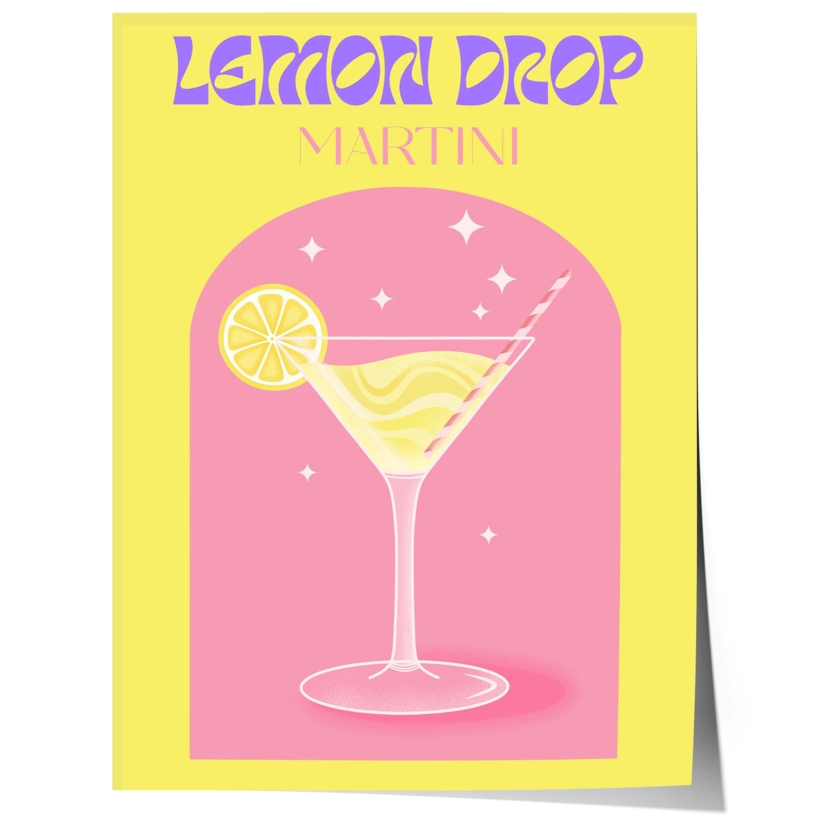 Lemon Drop Martini Poster · Retro Cocktail Illustration · Pop Art Stil in Pastellfarben · Print ohne Rahmen - justgoodmood