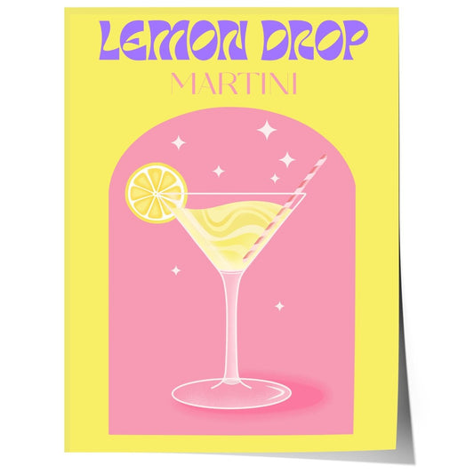 Lemon Drop Martini Poster · Retro Cocktail Illustration · Pop Art Stil in Pastellfarben · Print ohne Rahmen - justgoodmood