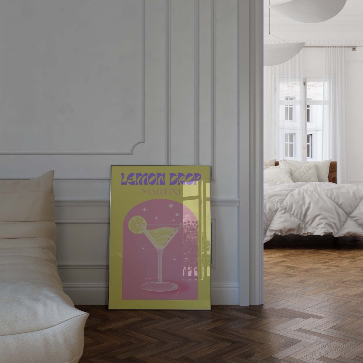 Lemon Drop Martini Poster · Retro Cocktail Illustration · Pop Art Stil in Pastellfarben · Print ohne Rahmen - justgoodmood