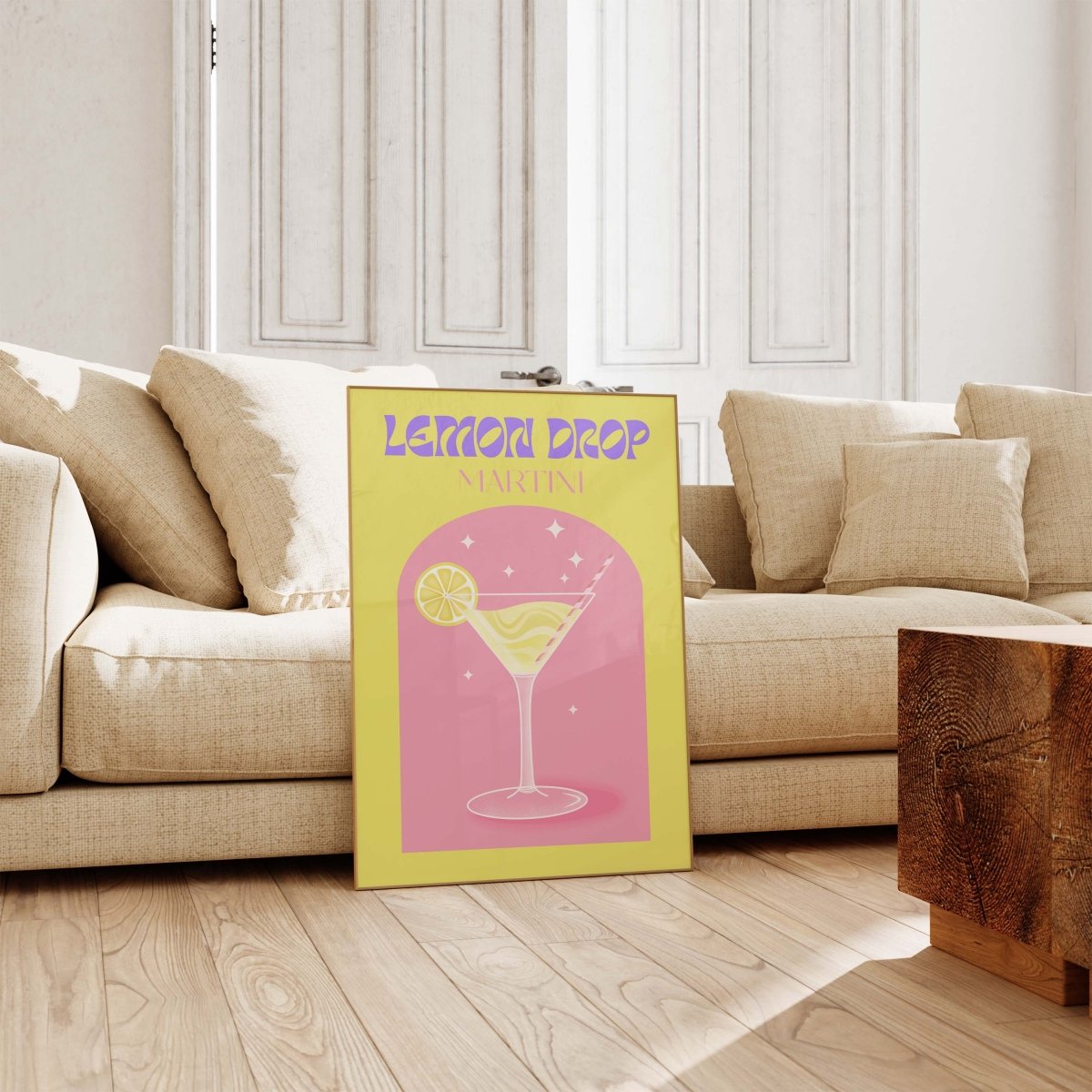 Lemon Drop Martini Poster · Retro Cocktail Illustration · Pop Art Stil in Pastellfarben · Print ohne Rahmen - justgoodmood