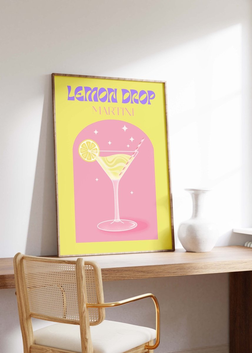 Lemon Drop Martini Poster · Retro Cocktail Illustration · Pop Art Stil in Pastellfarben · Print ohne Rahmen - justgoodmood