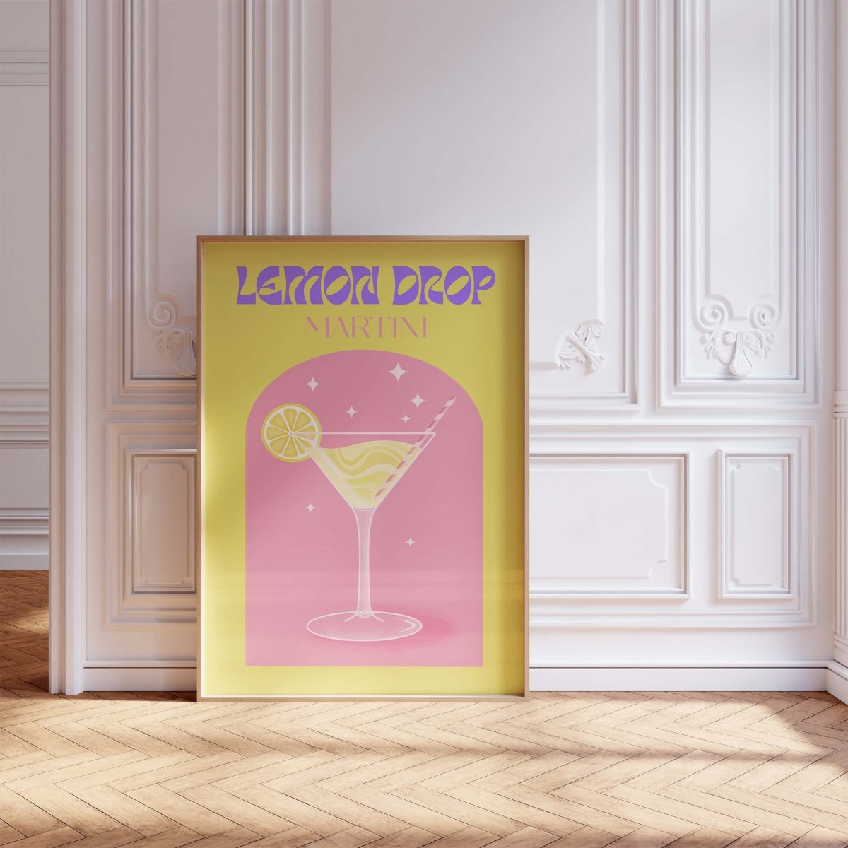 Lemon Drop Martini Poster · Retro Cocktail Illustration · Pop Art Stil in Pastellfarben · Print ohne Rahmen - justgoodmood
