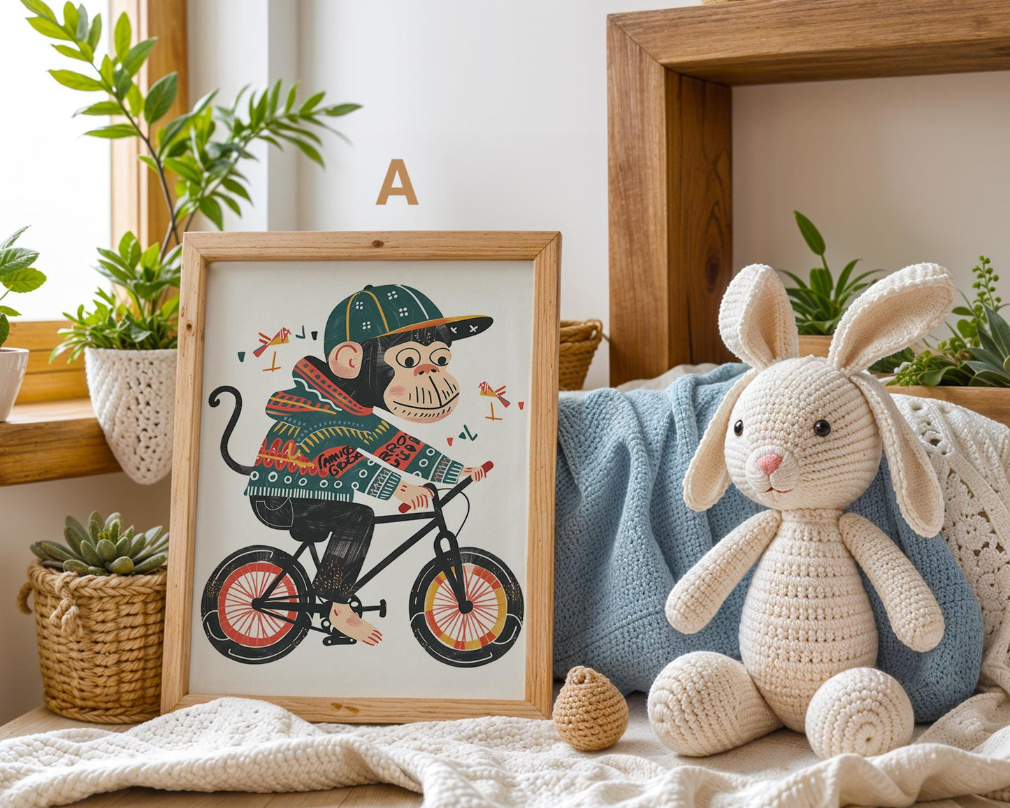 Lustige Tierwelt Poster Kinderzimmer · Geschenkidee für Kinder · Radfahrender Affe · E - Scooter Spaß ·Stylisches Zebra·Deko Print ohne Rahmen - justgoodmood