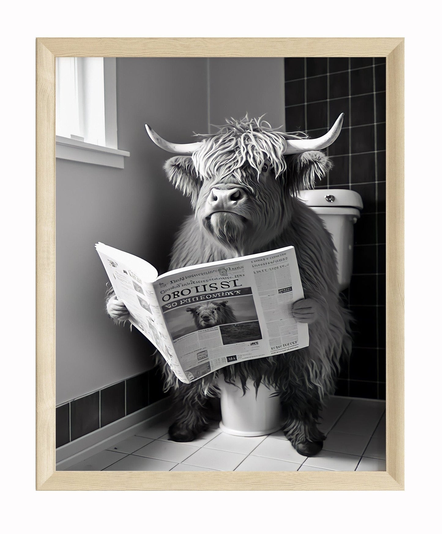 Lustiges Kuh WC Poster · Die Kuh und ihre Zeitungspause · Entspannung auf der Toilette · Wand Dekoration · ohne Rahmen - justgoodmood