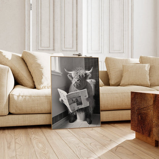 Lustiges Kuh WC Poster · Die Kuh und ihre Zeitungspause · Entspannung auf der Toilette · Wand Dekoration · ohne Rahmen - justgoodmood