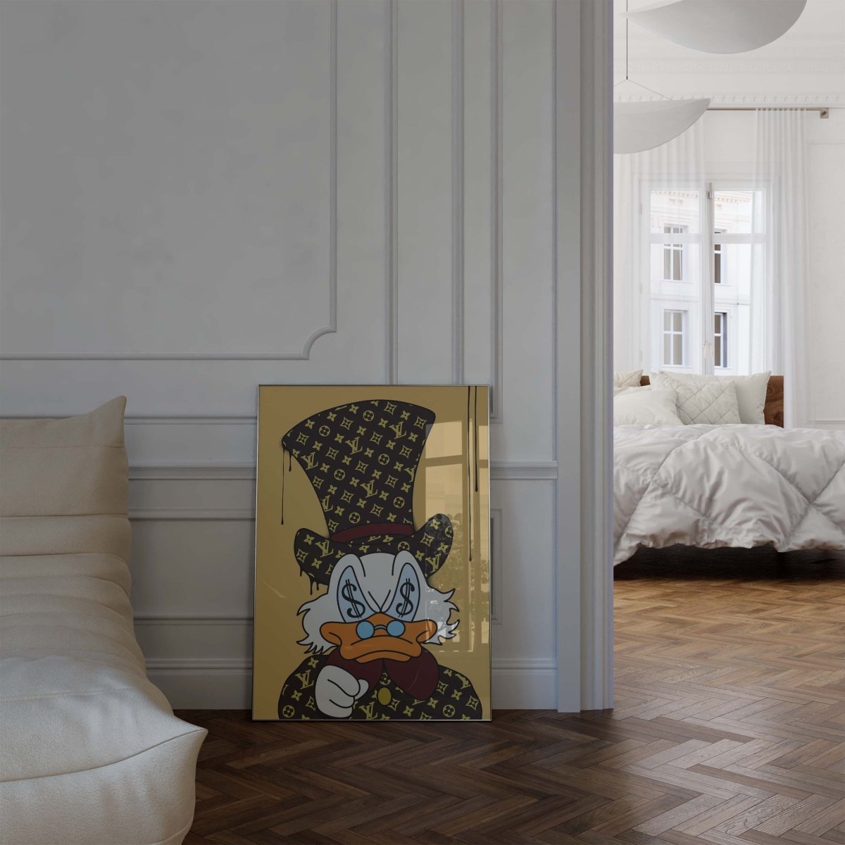Luxury Duck Cartoon Poster · Money Eyes Design · Pop Art Illustration · Street Art Style · Moderne Wandkunst · Print ohne Rahmen - justgoodmood