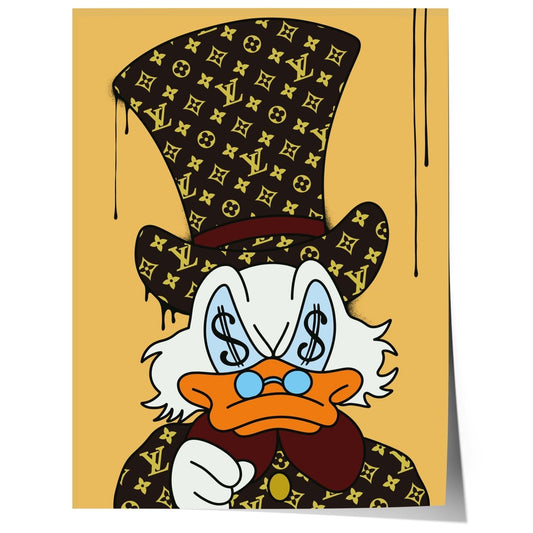 Luxury Duck Cartoon Poster · Money Eyes Design · Pop Art Illustration · Street Art Style · Moderne Wandkunst · Print ohne Rahmen - justgoodmood