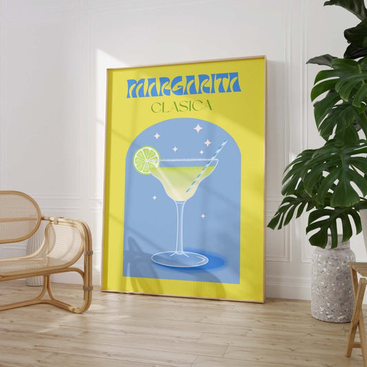 Margarita Clasica Poster · Retro Cocktail Illustration · Pop Art Stil in Pastellfarben · Print ohne Rahmen - justgoodmood