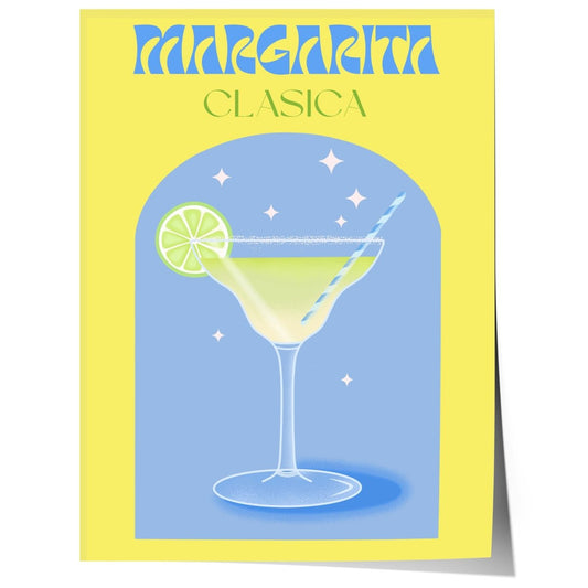 Margarita Clasica Poster · Retro Cocktail Illustration · Pop Art Stil in Pastellfarben · Print ohne Rahmen - justgoodmood