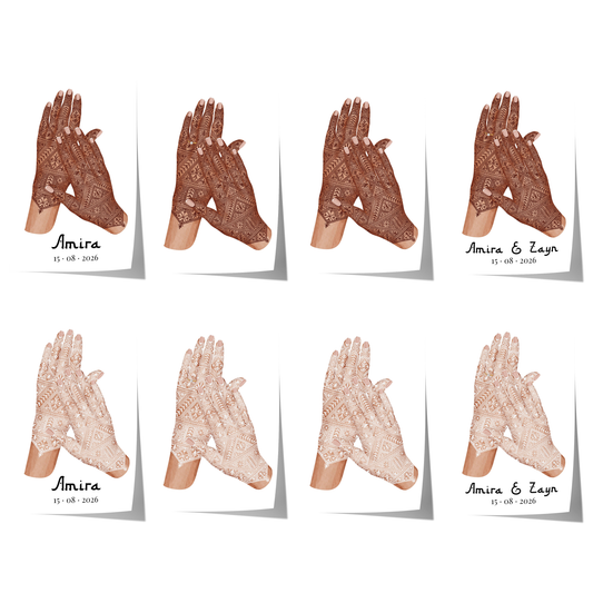 personalized mehndi hands couple wedding poster illustration