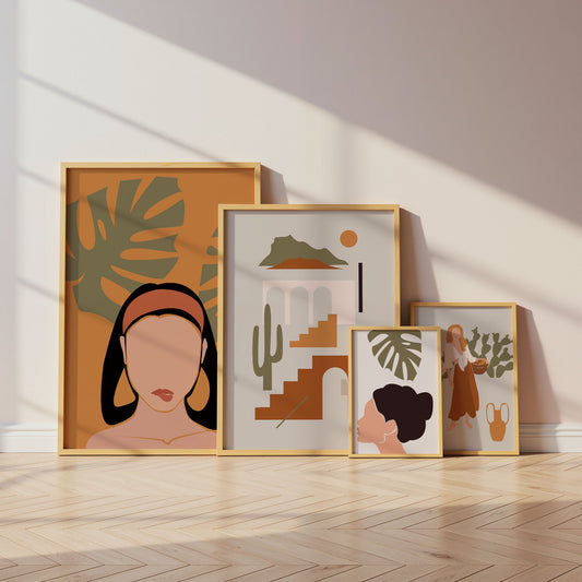 Boho Frauen Poster · Geschenkidee · Terrakotta, Wüstenkunst und Abstrakte Figuren · Dekoprint ohne Rahmen