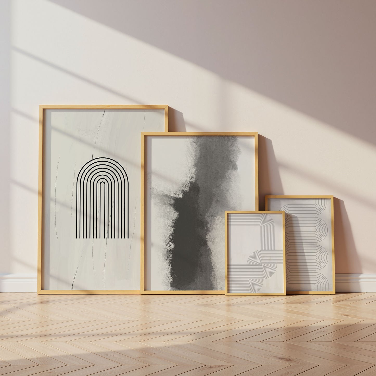 Abstrakte Bögen Poster · Geschenkidee · Minimalistische geometrische Linienkunst in Schwarz und Grau · Dekoprint ohne Rahmen
