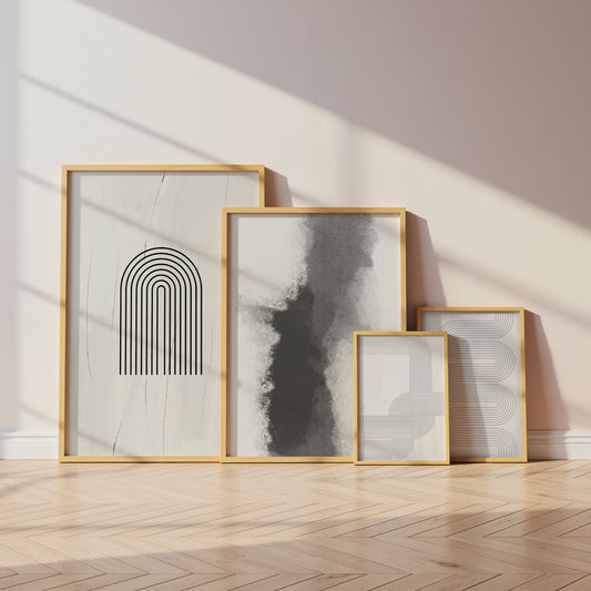 Abstrakte Bögen Poster · Geschenkidee · Minimalistische geometrische Linienkunst in Schwarz und Grau · Dekoprint ohne Rahmen
