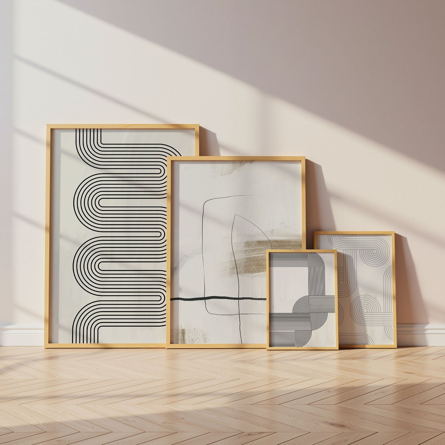Minimalistische Linienkunst Poster · Geschenkidee · Abstrakte Geometrie in Schwarz und Beige · Dekoprint ohne Rahmen