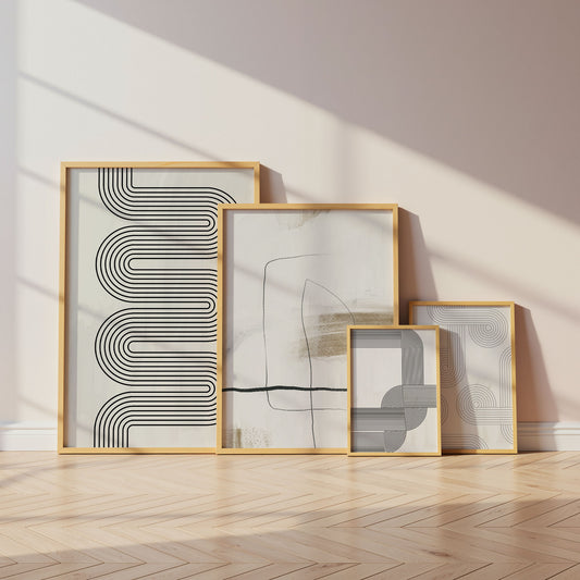 Minimalistische Linienkunst Poster · Geschenkidee · Abstrakte Geometrie in Schwarz und Beige · Dekoprint ohne Rahmen