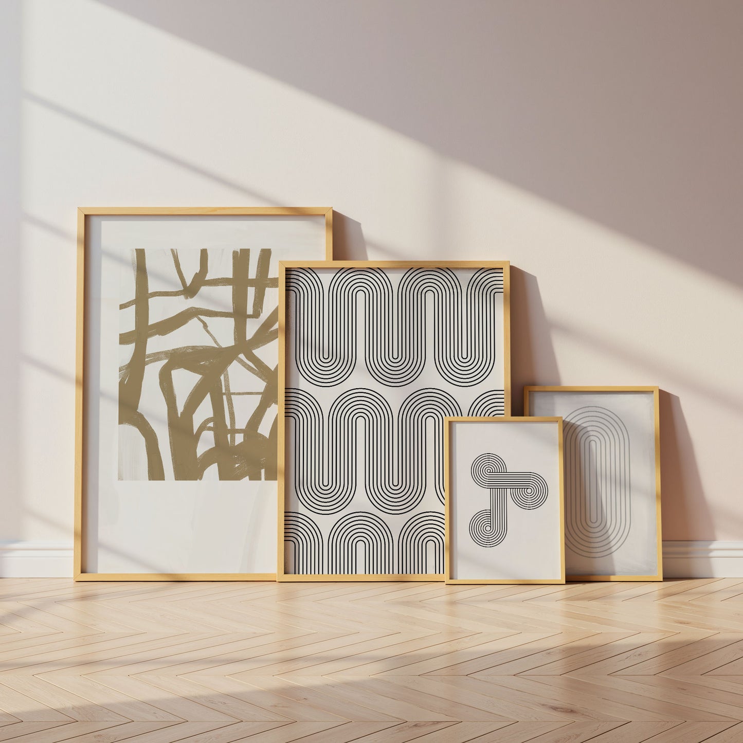Geometrische Linien Poster · Geschenkidee · Abstrakte minimalistische Bögen in Schwarz, Beige und Grau · Dekoprint ohne Rahmen