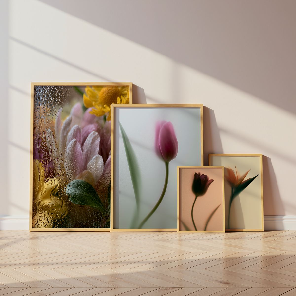 Blumen Poster · Tulpen und Blumen hinter Glas Ästhetische Fotografie Prints · Dekoprint ohne Rahmen