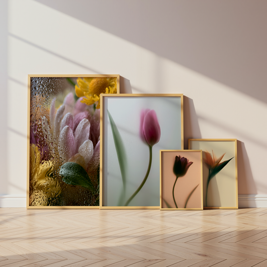 Blumen Poster · Tulpen und Blumen hinter Glas Ästhetische Fotografie Prints · Dekoprint ohne Rahmen