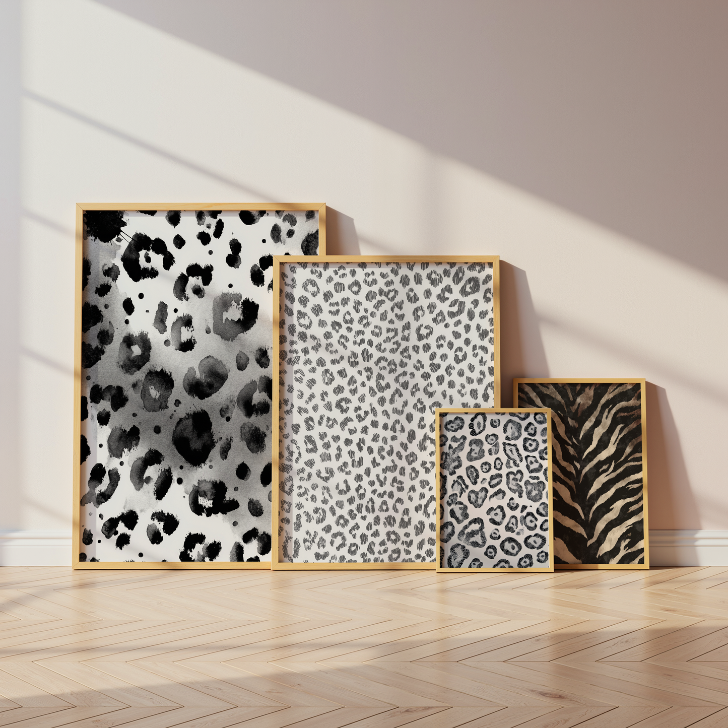 Tiermuster Poster · Geschenkidee · Monochrome und Braune Tierfell Muster Leopard Flecken und Tiger Texturen · Dekoprint ohne Rahmen