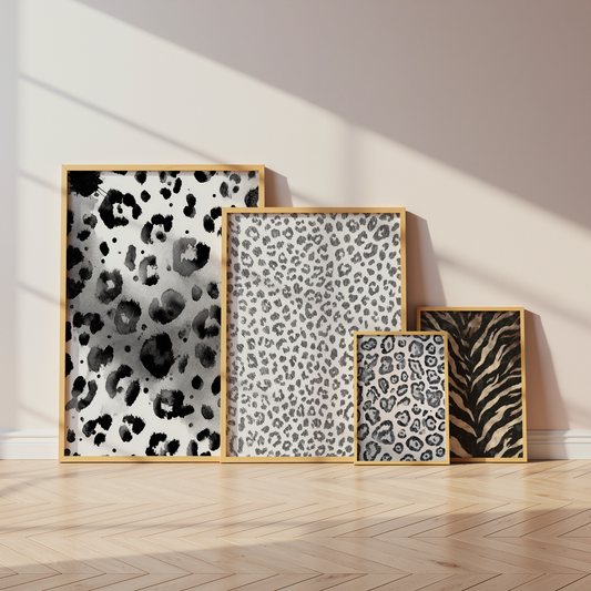 Tiermuster Poster · Geschenkidee · Monochrome und Braune Tierfell Muster Leopard Flecken und Tiger Texturen · Dekoprint ohne Rahmen