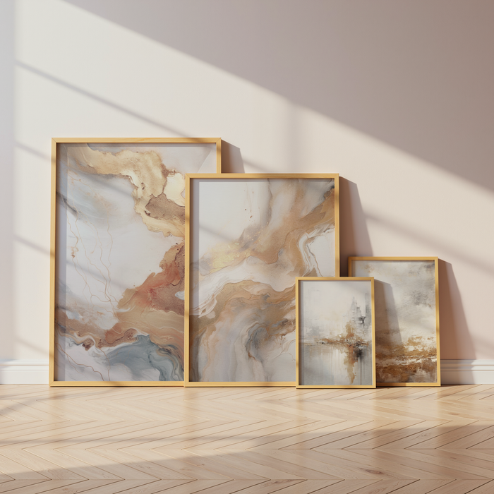 Abstraktes Marmor-Poster in Beige und Gold