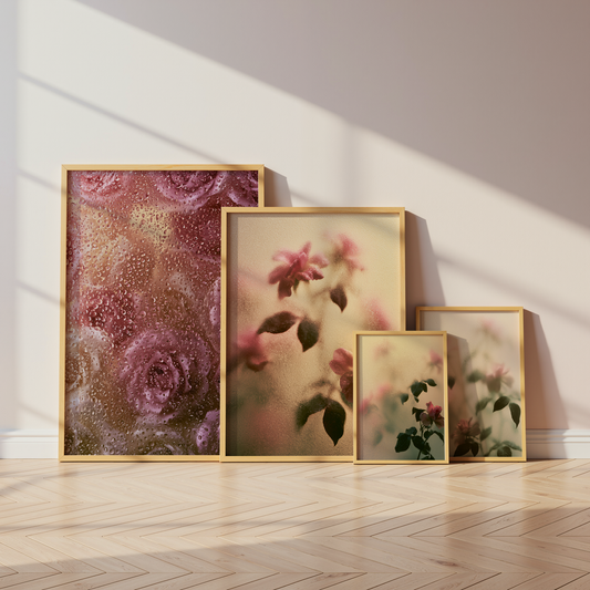 Blumen Poster · Geschenkidee · Rosen hinter Glas Wassertropfen Poster · Dekoprint ohne Rahmen