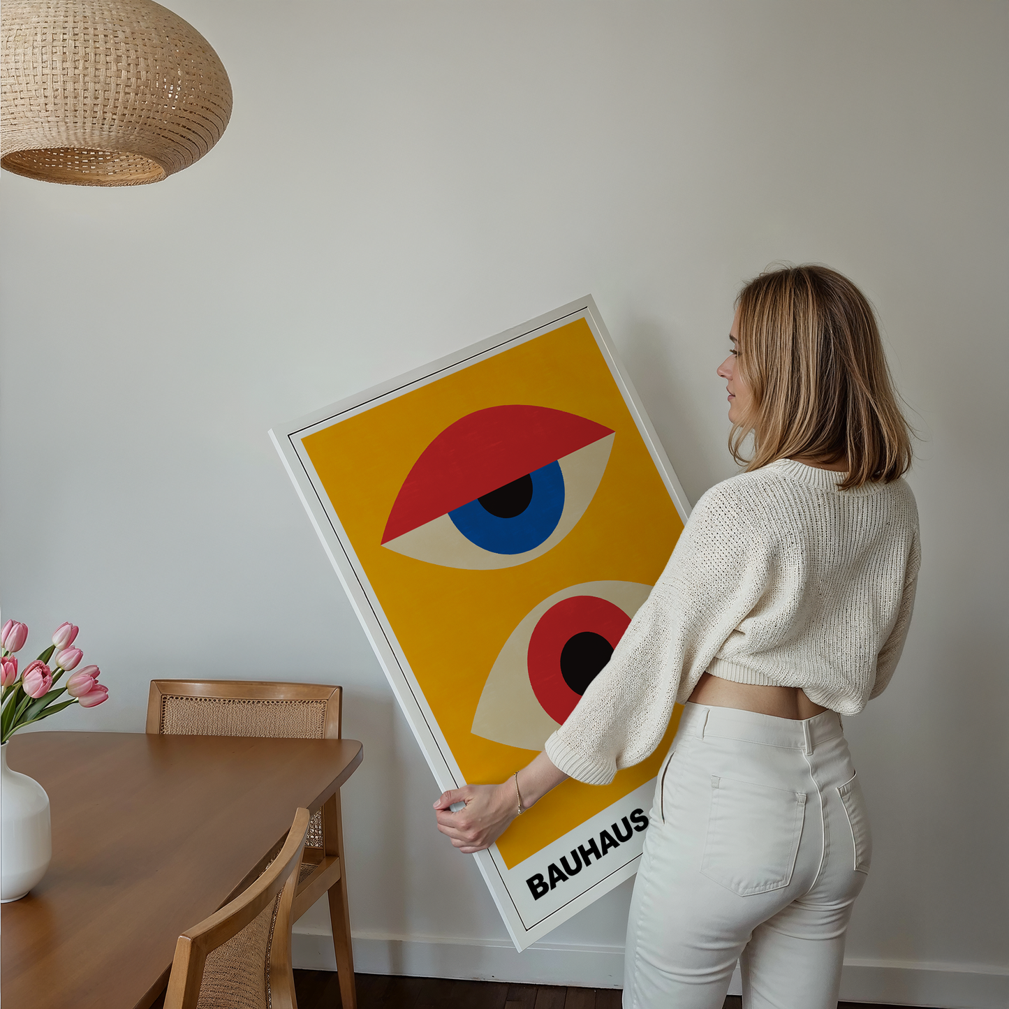 Poster Bauhaus Abstrakte Augen Kunst · Geometrisches Design in Gelb, Rot, Blau · Retro Mid Century Stil · Deko Print ohne Rahmen
