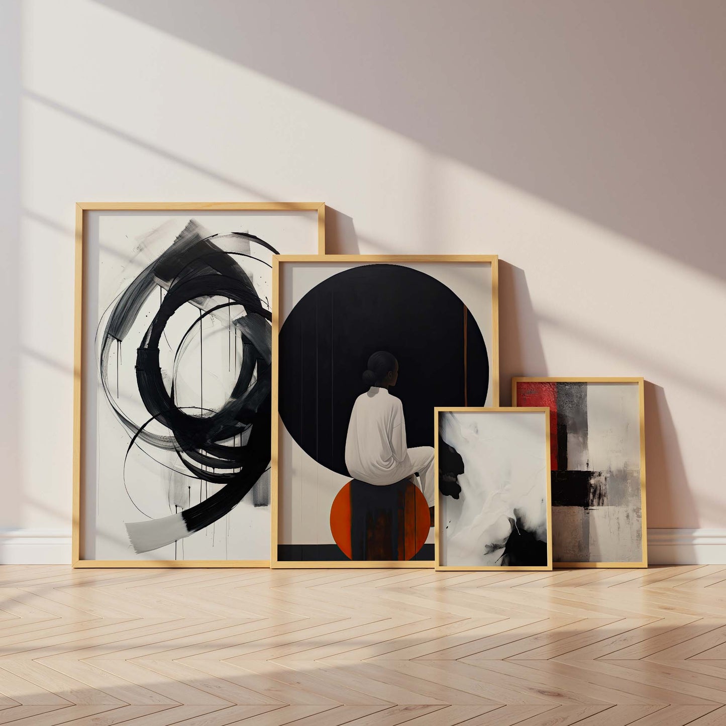 Abstrakte Moderne Poster · Schwarz Weiß Beige Geometrische Wandkunst · Minimalistische Wohnzimmer Deko · Print ohne Rahmen