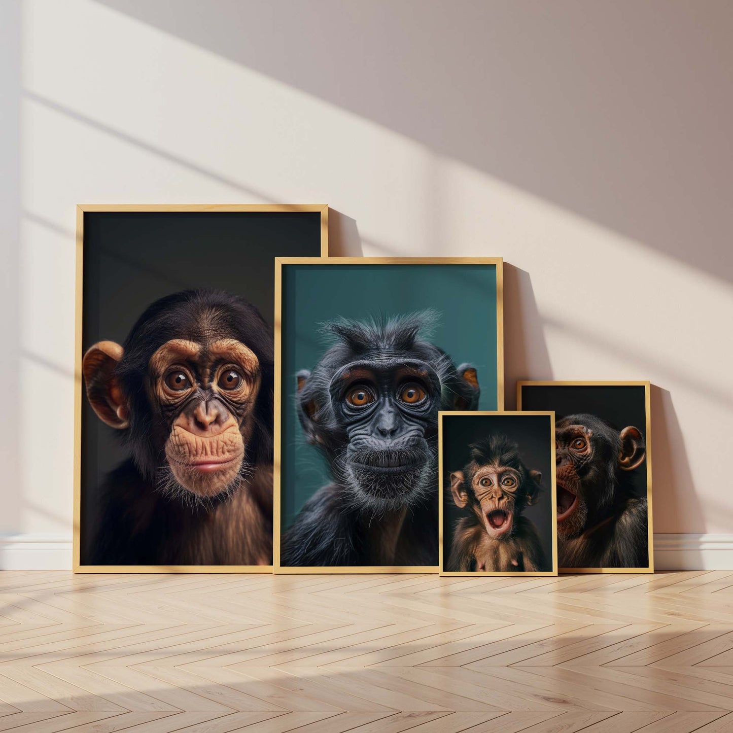 Lustige Affen Poster · Geschenkidee · Schimpansen und Affenbabys · Dekoprint ohne Rahmen