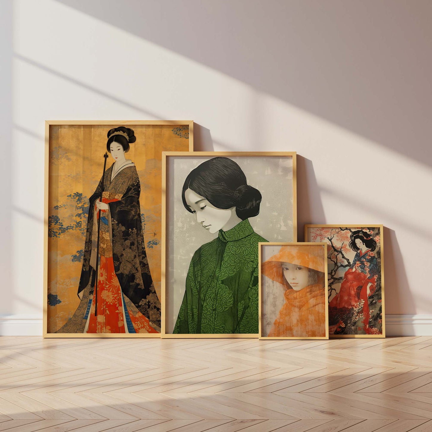 Japan Poster · Geschenkidee · Geisha Porträts Wellen und Zen Kunst · Dekoprint ohne Rahmen