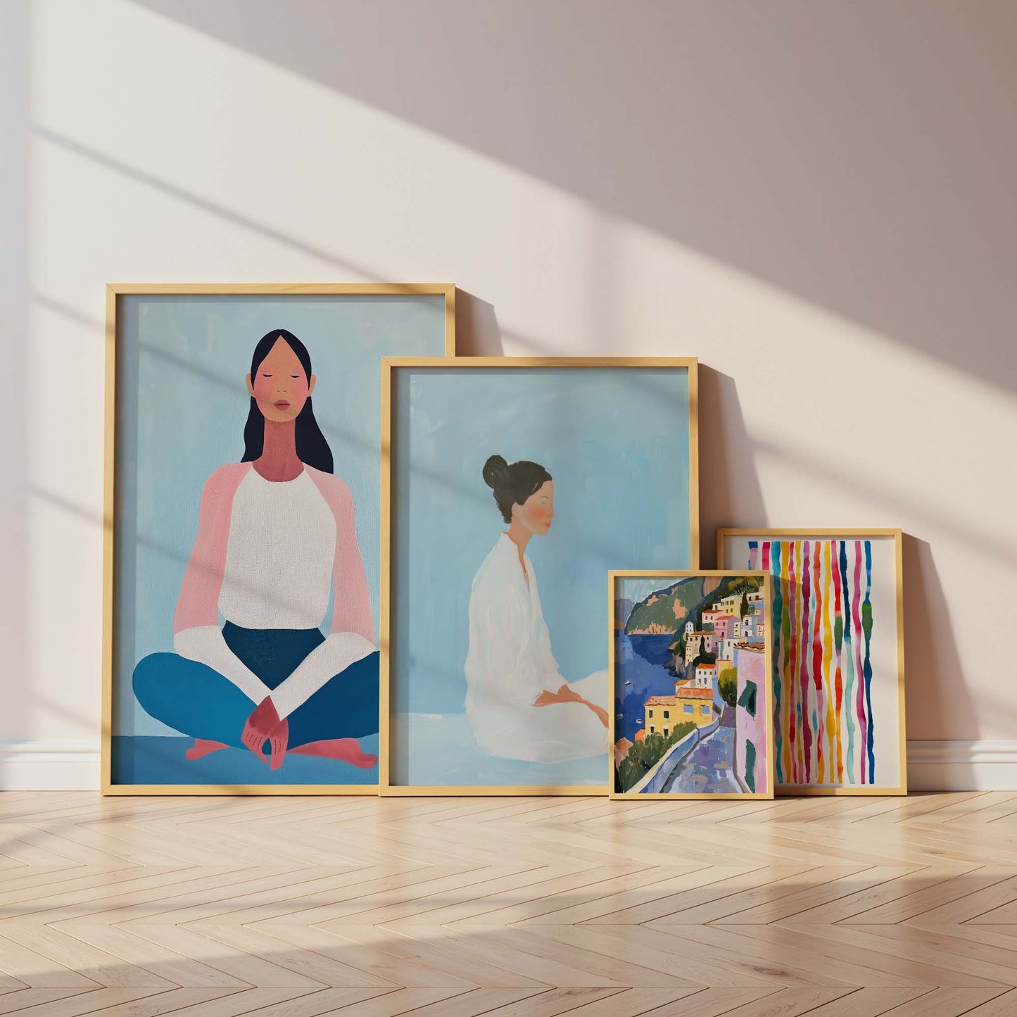 Mediterrane Kunst Poster · Geschenkidee · Frauen Küste Mediterrane Landschaften achtsame Momente · Dekoprint ohne Rahmen