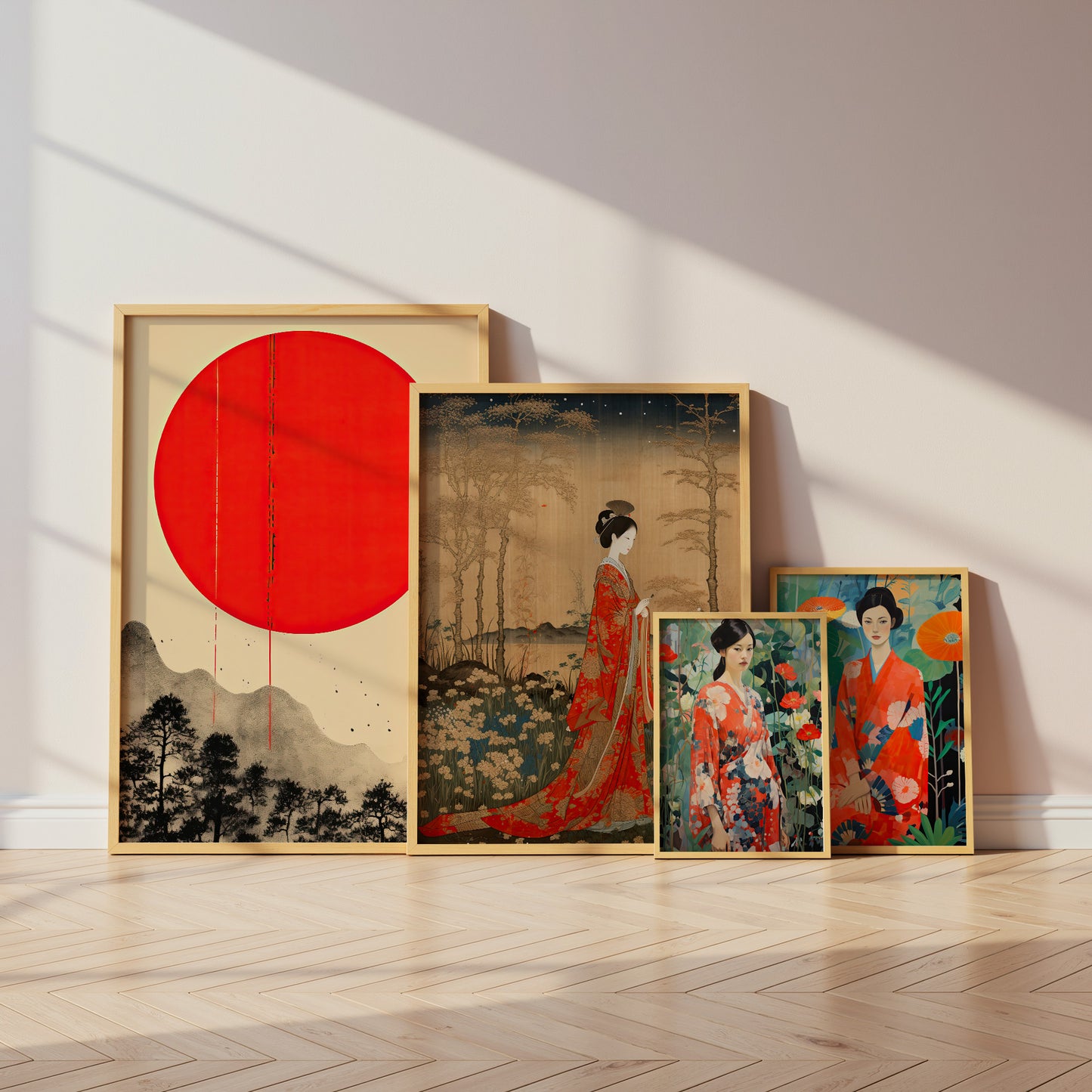 Japan Poster · Geschenkidee · Japanische Kunst Geisha Koi Drache und Fuji · Dekoprint ohne Rahmen