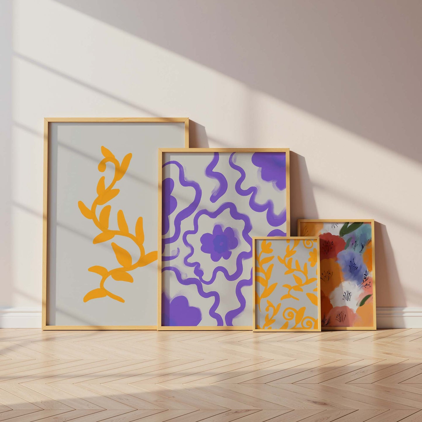 Bunte Blumen Poster · Geschenkidee · Abstrakte florale Formen und farbenfrohe Kunst · Dekoprint ohne Rahmen