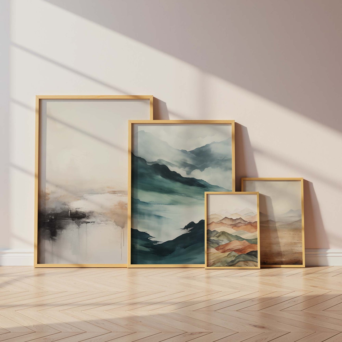 Aquarell Natur Poster · Geschenkidee · Nebelberge Küstenlandschaften Wolkenmeer und Waldmotive für Wohnzimmer · Print ohne Rahmen