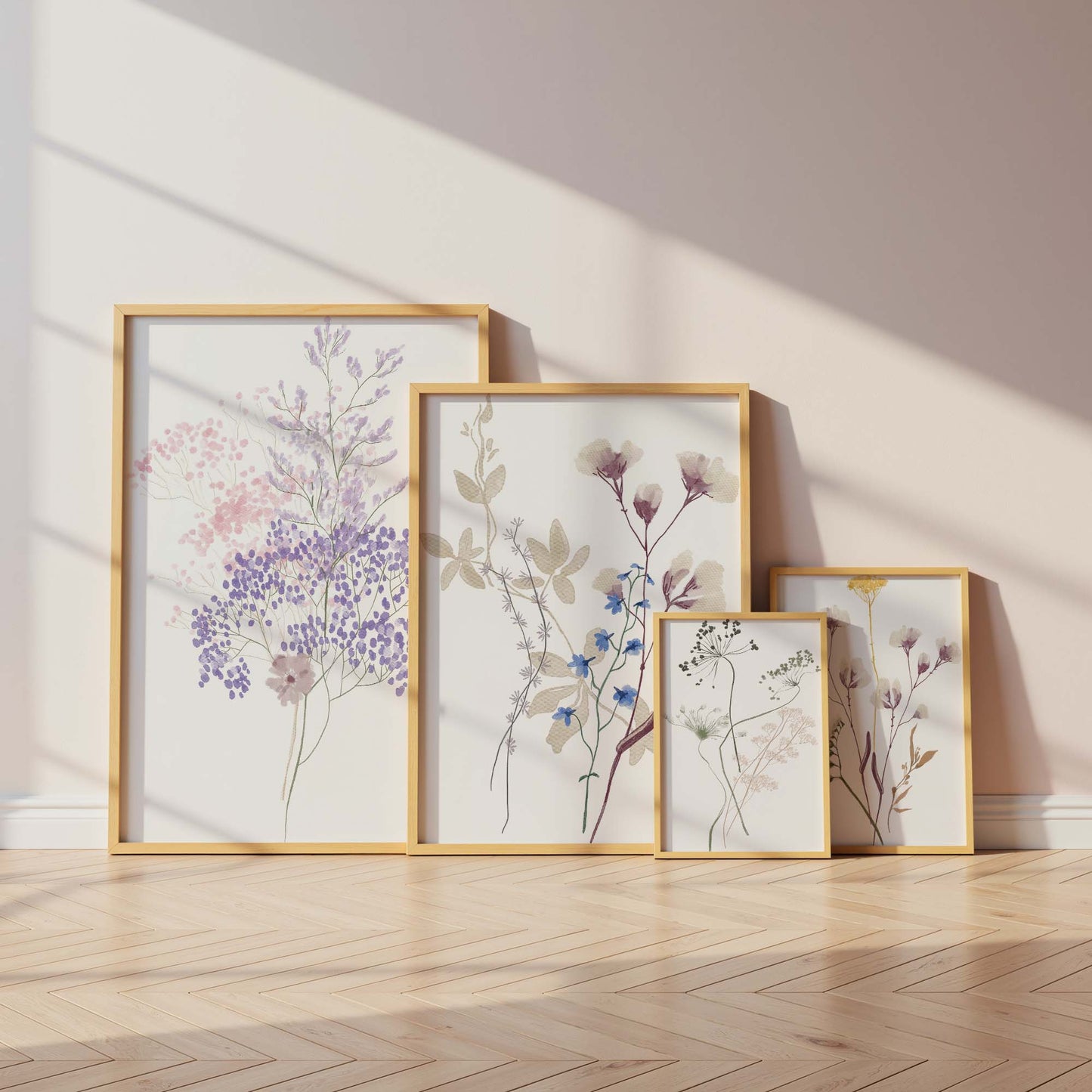 Zarte Blumen Poster · Geschenkidee · Pastellfarbene Wildblumen und botanische Pflanzenillustration · Dekoprint ohne Rahmen