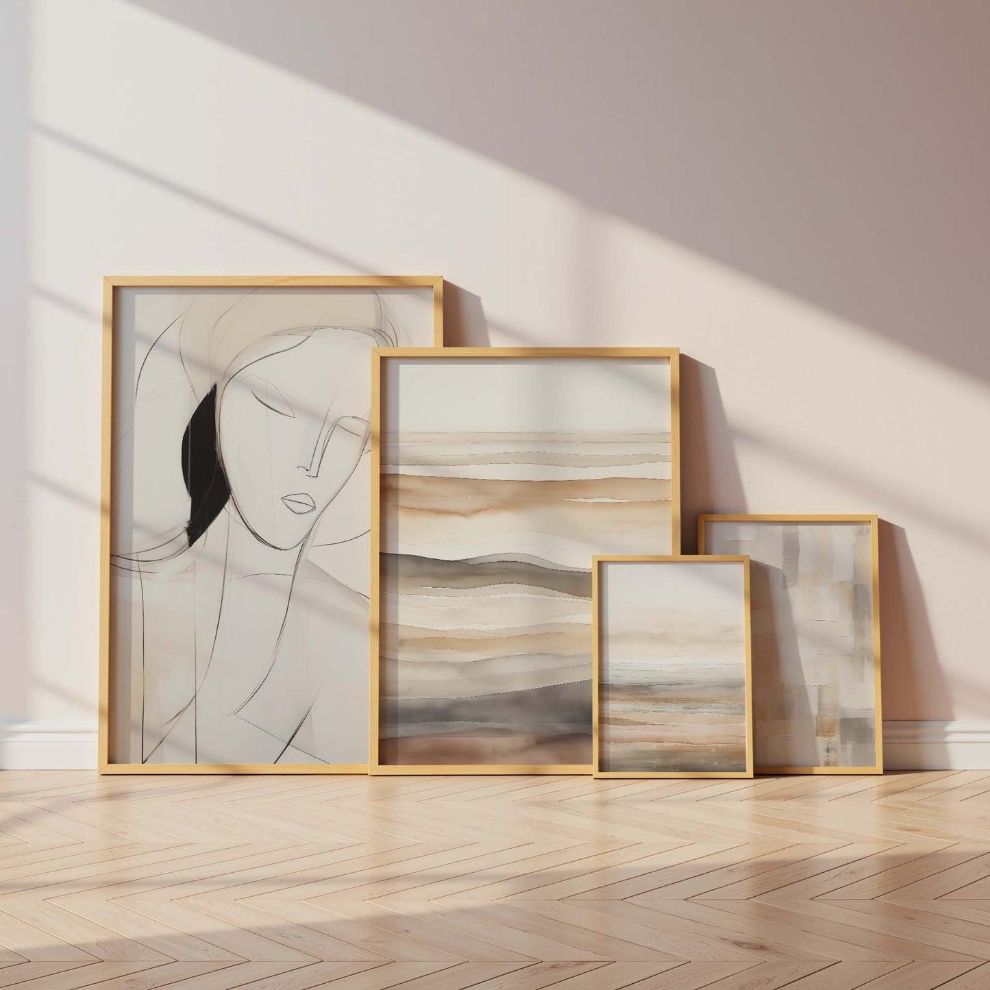 Abstrakte Beige Naturtöne Poster · Geschenkidee · Geometrische Formen und Fließende Aquarellstrukturen in Moderner Wandkunst · Dekoprint ohne Rahmen