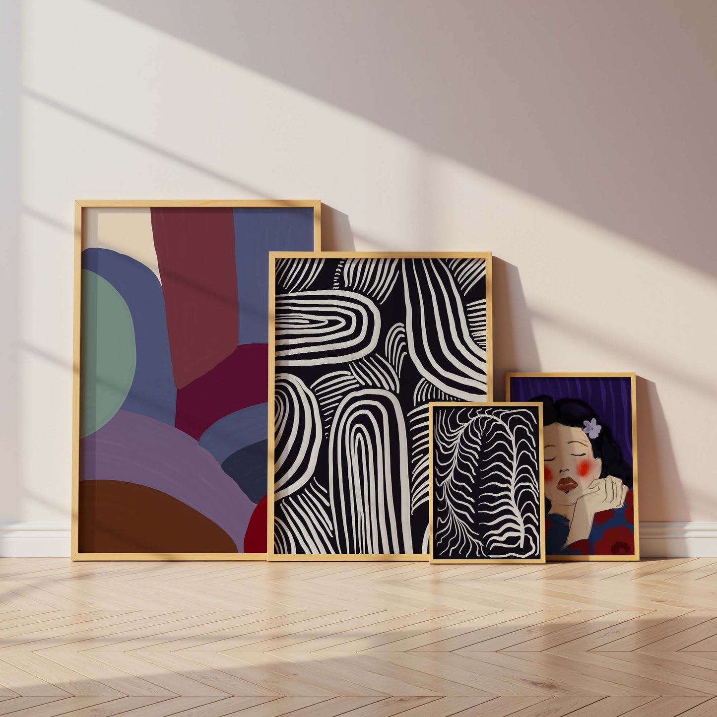 Lila Abstrakte Frauenkunst Poster · Geschenkidee · Moderne Porträts und Schwarz-Weiß Linienkunst · Dekoprint ohne Rahmen