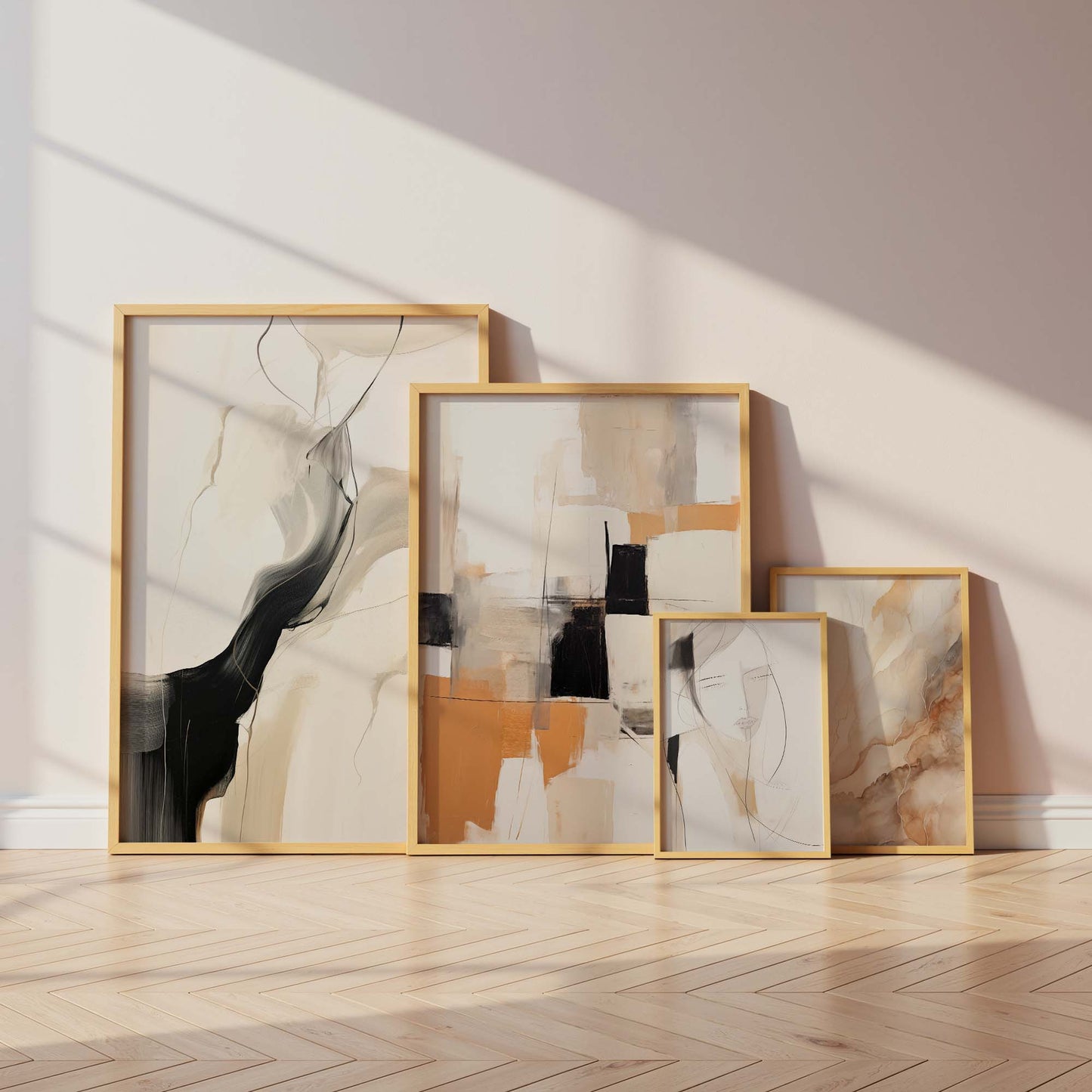 Abstrakte Beige Schwarz Poster · Geschenkidee · Künstlerische Linienzeichnungen und Moderne Strukturkunst in Neutralen Naturtönen · Dekoprint ohne Rahmen